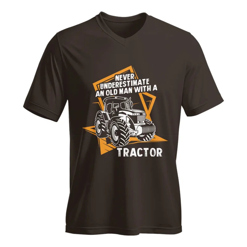 Never Underestimate An Old Man With A Tractor Farming Dad - Unisex Jersey Short Sleeve V-Neck Tee