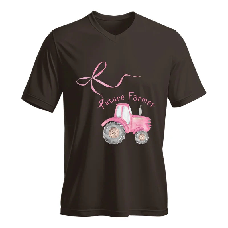 Pink Bow Cute Tractor - Unisex Jersey Short Sleeve V-Neck Tee