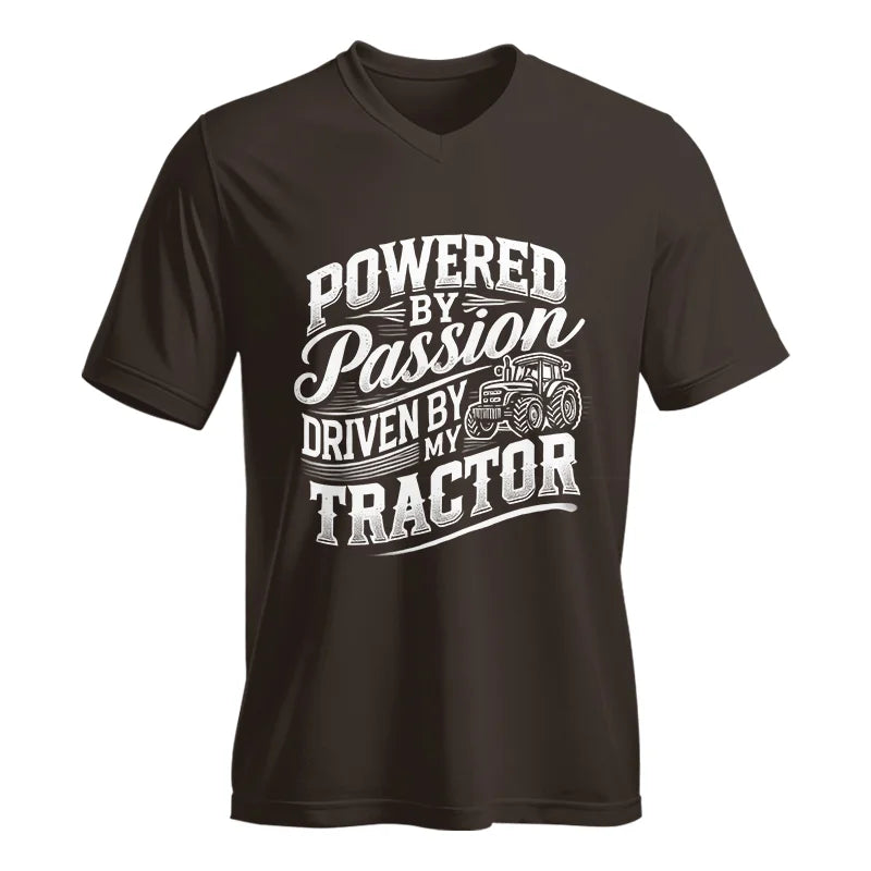 Image of Powered By Passion Driven By My Tractor 2 - Unisex Jersey Short Sleeve V-Neck Tee