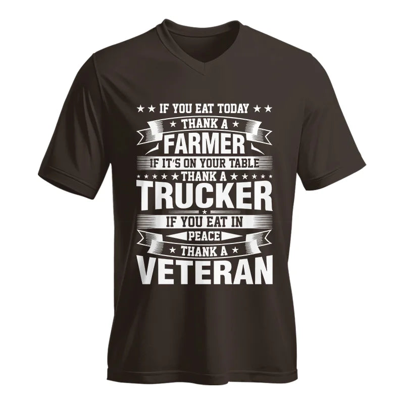 Image of Thank a Farmer Thank a Trucker Thank a Veteran Appreciation - Unisex Jersey Short Sleeve V-Neck Tee