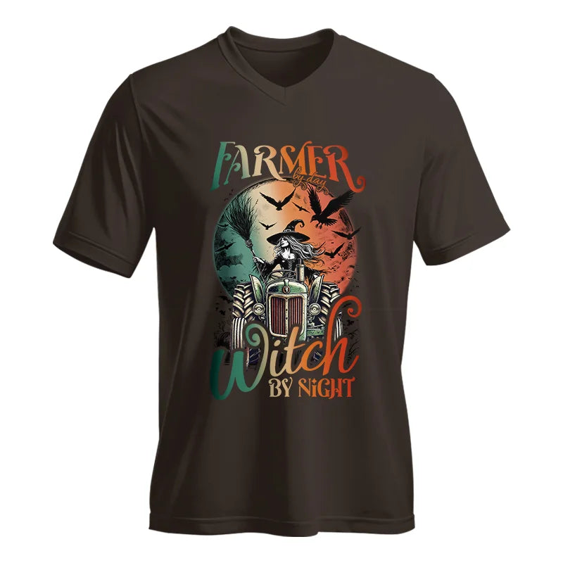 Image of Tractor Halloween Farmer By Day Witch By Night - Unisex Jersey Short Sleeve V-Neck Tee