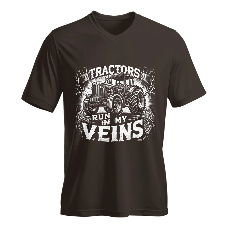 Tractors Run In My Veins - Unisex Jersey Short Sleeve V-Neck Tee