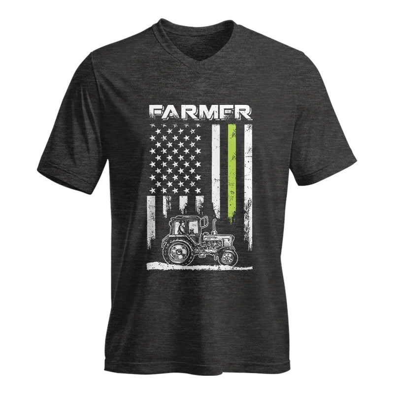 Farmer Tractor Patriotic American Flag - Unisex Jersey Short Sleeve V-Neck Tee