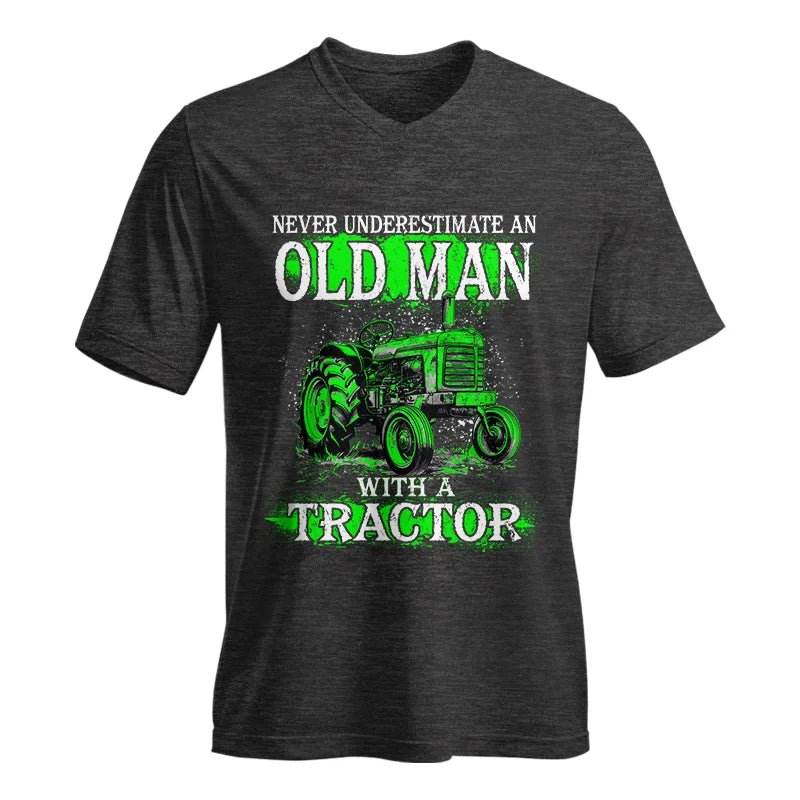 Image of Funny Quote Never Underestimate Old Man Tractor - Unisex Jersey Short Sleeve V-Neck Tee