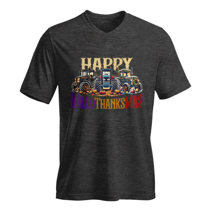 Happy HalloThanksMas - Unisex Jersey Short Sleeve V-Neck Tee