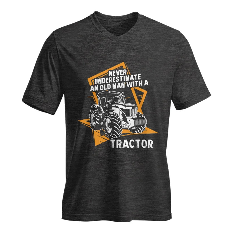 Image of Never Underestimate An Old Man With A Tractor Farming Dad - Unisex Jersey Short Sleeve V-Neck Tee