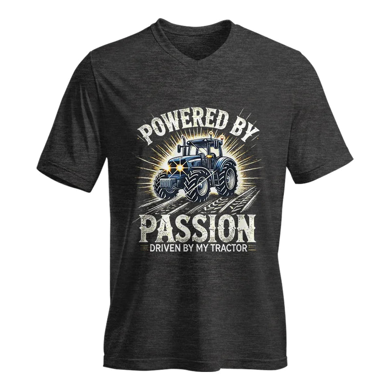 Image of Powered By Passion Driven By My Tractor - Unisex Jersey Short Sleeve V-Neck Tee