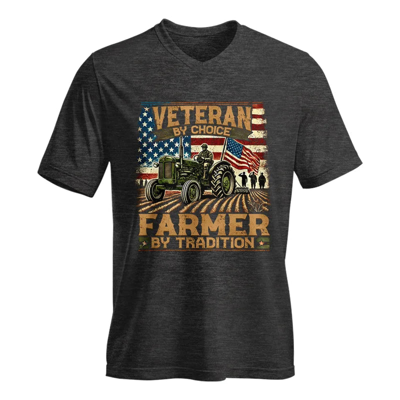 Image of Veteran Farmer Veteran By Choice_Farmer By Tradition - Unisex Jersey Short Sleeve V-Neck Tee