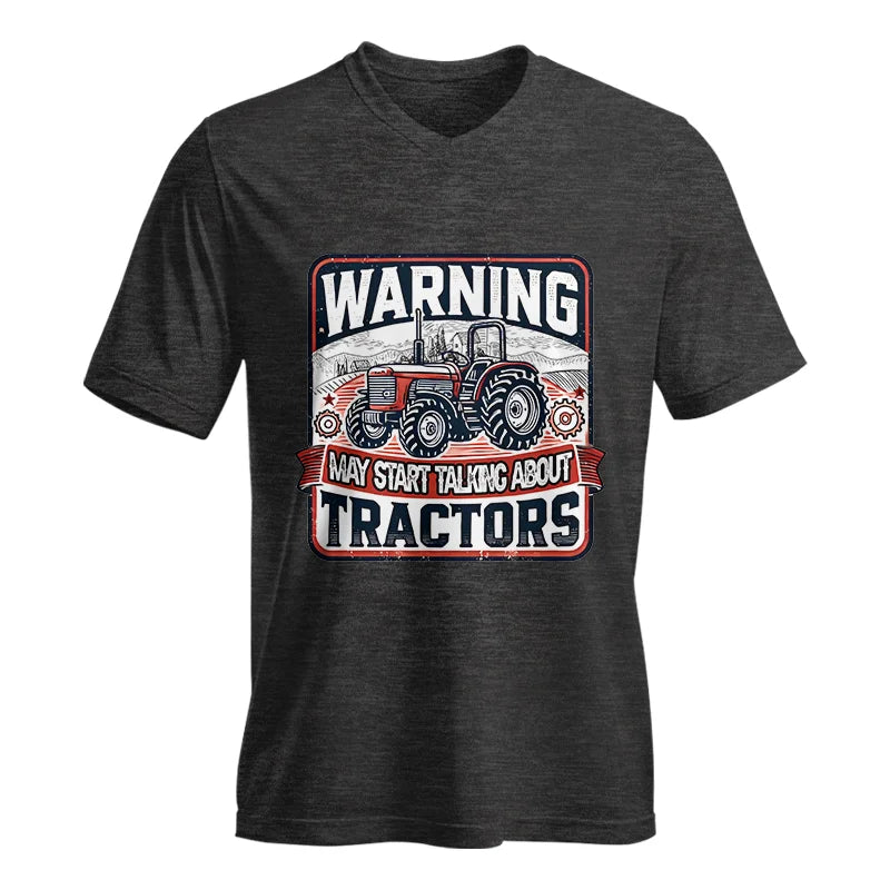 Image of Warning May Start Talking About Tractors - Unisex Jersey Short Sleeve V-Neck Tee