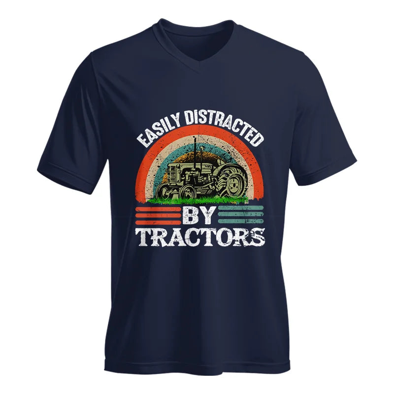 Image of Easily Distracted By Tractors - Unisex Jersey Short Sleeve V-Neck Tee