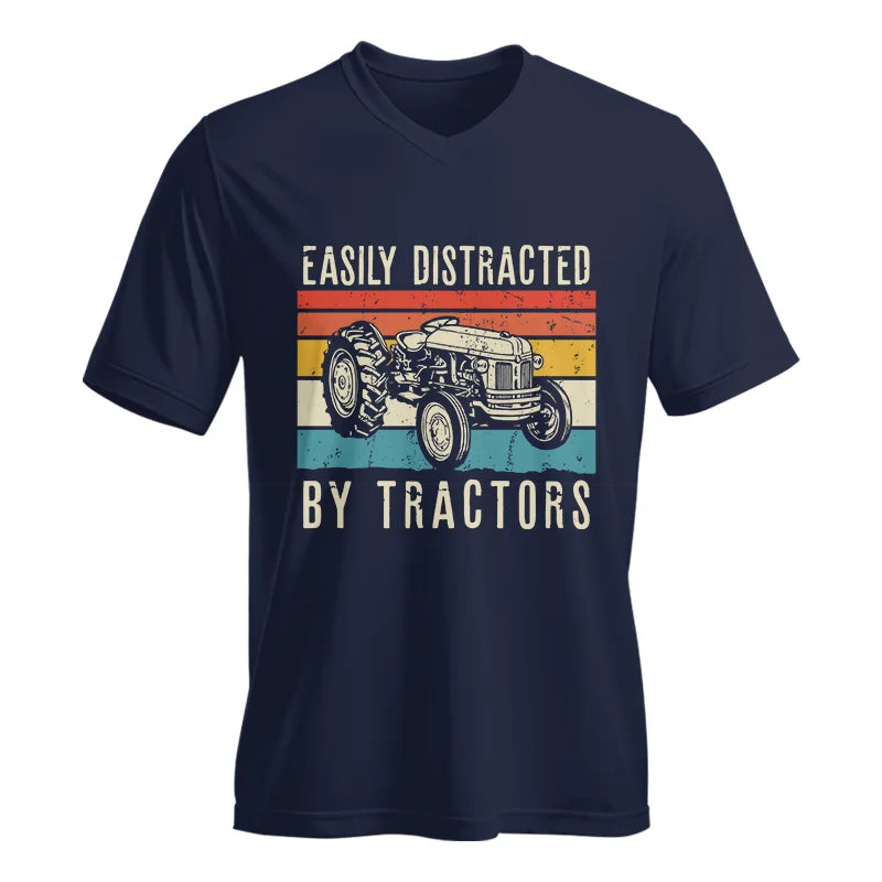 Easily Distracted By Tractors Vintage Design - Unisex Jersey Short Sleeve V-Neck Tee