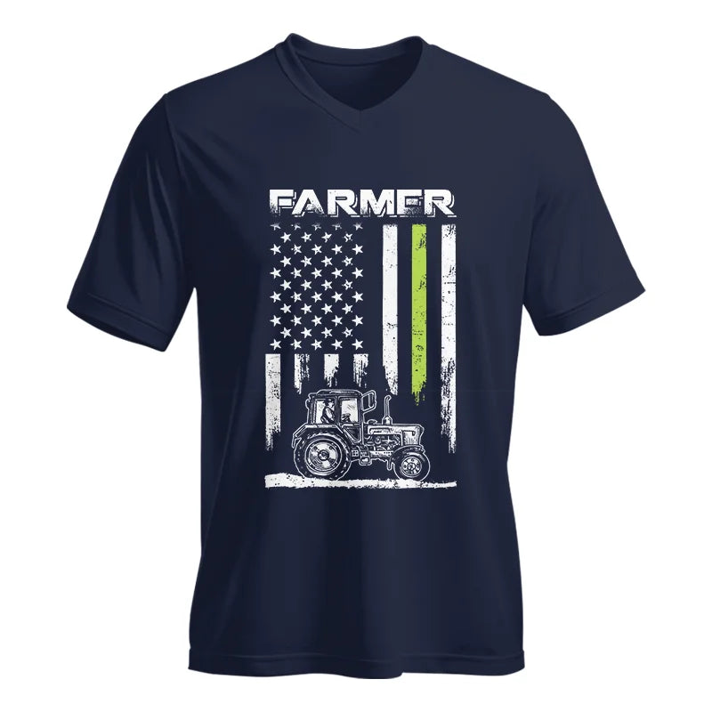 Farmer Tractor Patriotic American Flag - Unisex Jersey Short Sleeve V-Neck Tee