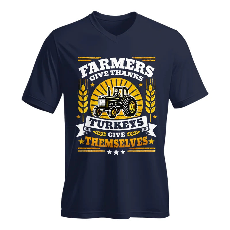 Image of Farmers Give Thanks Turkeys Give Themselves - Unisex Jersey Short Sleeve V-Neck Tee