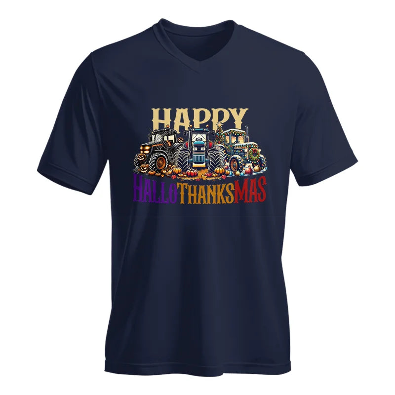 Happy HalloThanksMas - Unisex Jersey Short Sleeve V-Neck Tee