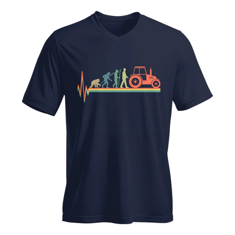 Heartbeat Evolution Farmer Tractor Agriculture Vintage - Unisex Jersey Short Sleeve V-Neck Tee