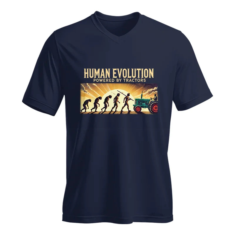 Human Evolution Powered By Tractors - Unisex Jersey Short Sleeve V-Neck Tee