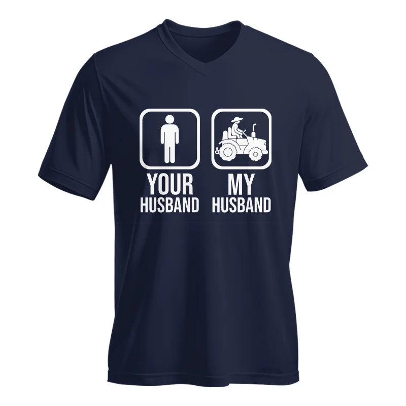 Image of My Husband Is Cooler Than Yours Funny Farm Tractor 1 - Unisex Jersey Short Sleeve V-Neck Tee