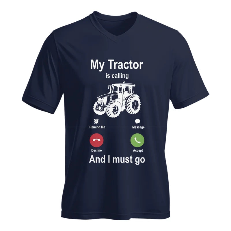 Image of My Tractor Is Calling - Unisex Jersey Short Sleeve V-Neck Tee