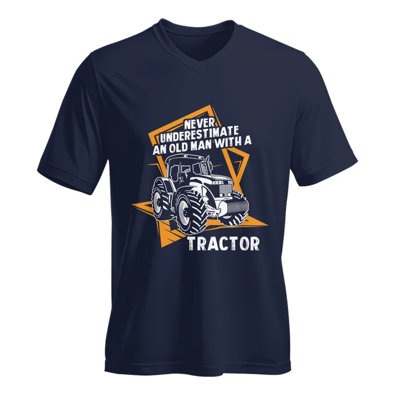 Never Underestimate An Old Man With A Tractor Farming Dad - Unisex Jersey Short Sleeve V-Neck Tee