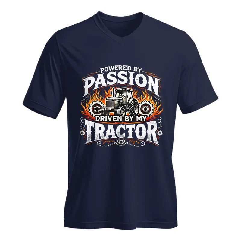 Image of Powered By Passion Driven By My Tractor 1 - Unisex Jersey Short Sleeve V-Neck Tee