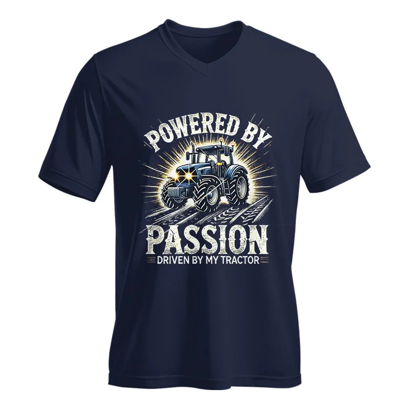 Image of Powered By Passion Driven By My Tractor - Unisex Jersey Short Sleeve V-Neck Tee