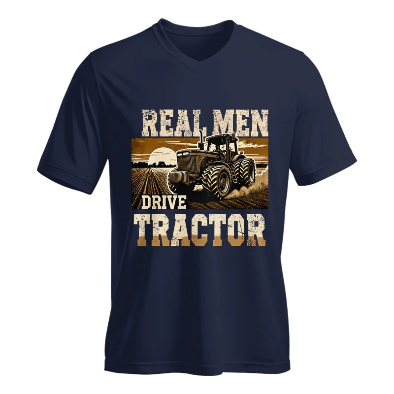 Image of Real Men Drive Tractor - Unisex Jersey Short Sleeve V-Neck Tee