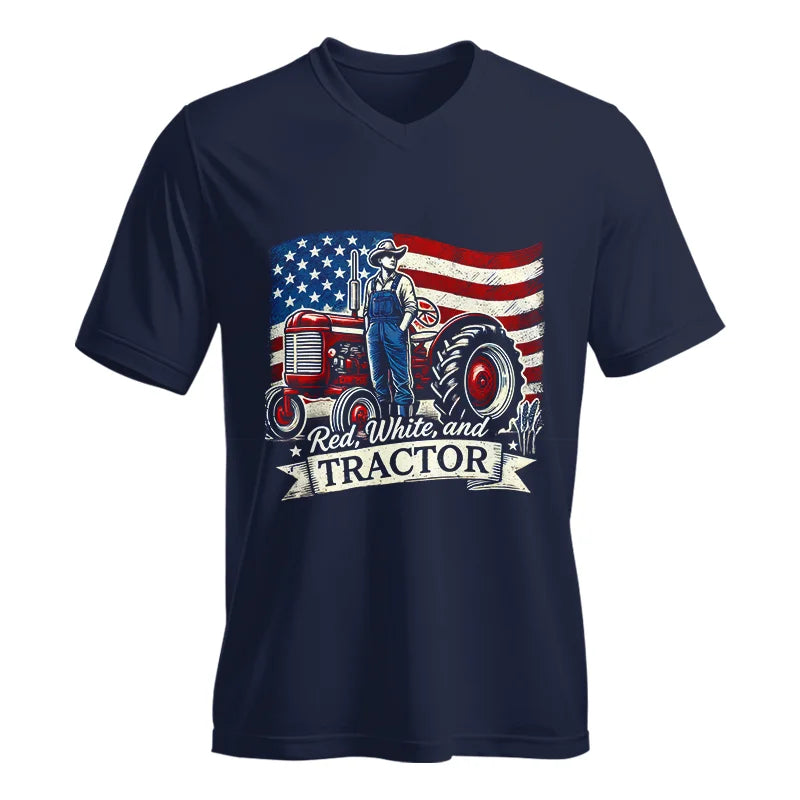 Red White And Tractor - Unisex Jersey Short Sleeve V-Neck Tee