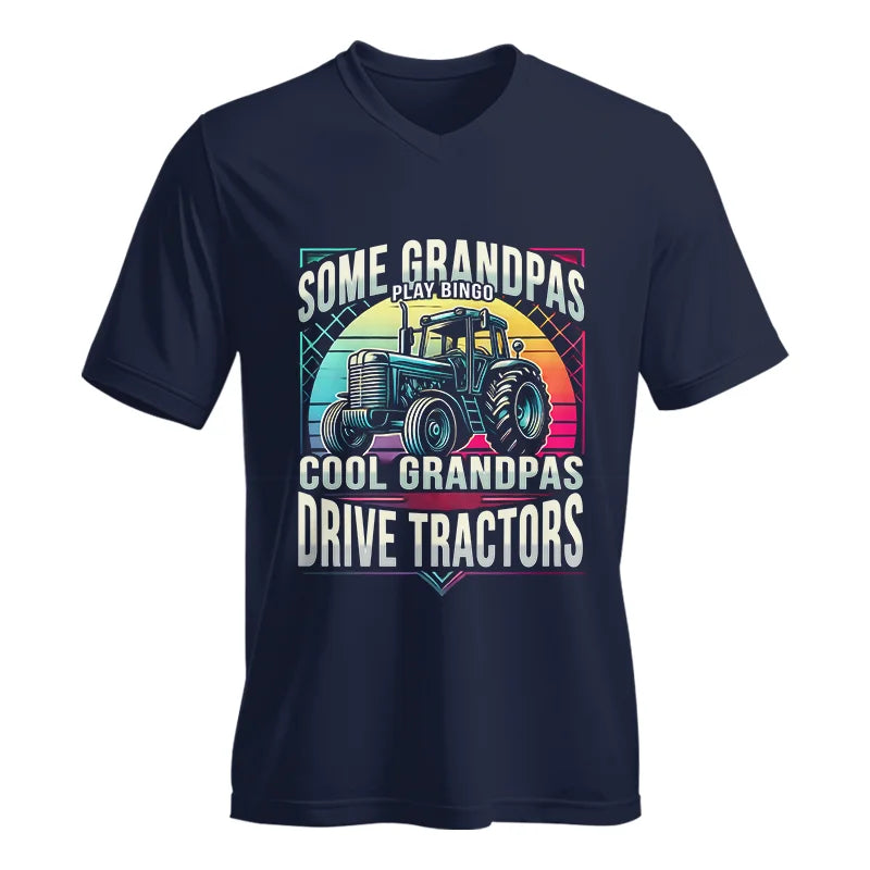 Image of Some Grandpas Play Bingo_Cool Grandpas Drive Tractors - Unisex Jersey Short Sleeve V-Neck Tee