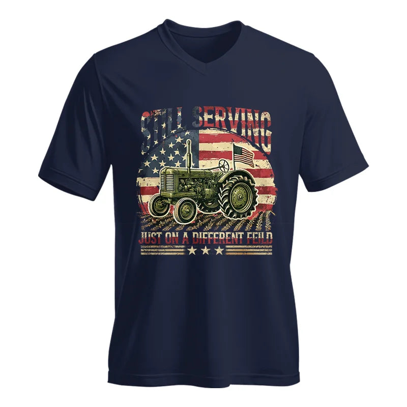 Image of Veteran Farmer Still Serving 10 - Unisex Jersey Short Sleeve V-Neck Tee