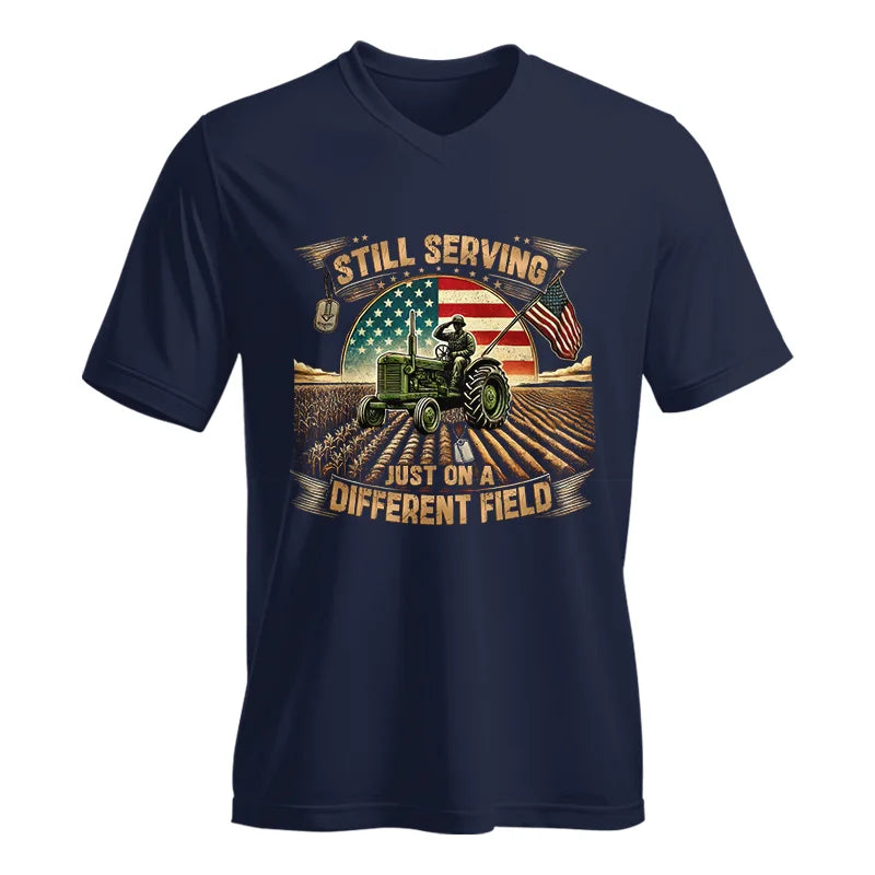 Image of Veteran Farmer Still Serving 8 - Unisex Jersey Short Sleeve V-Neck Tee