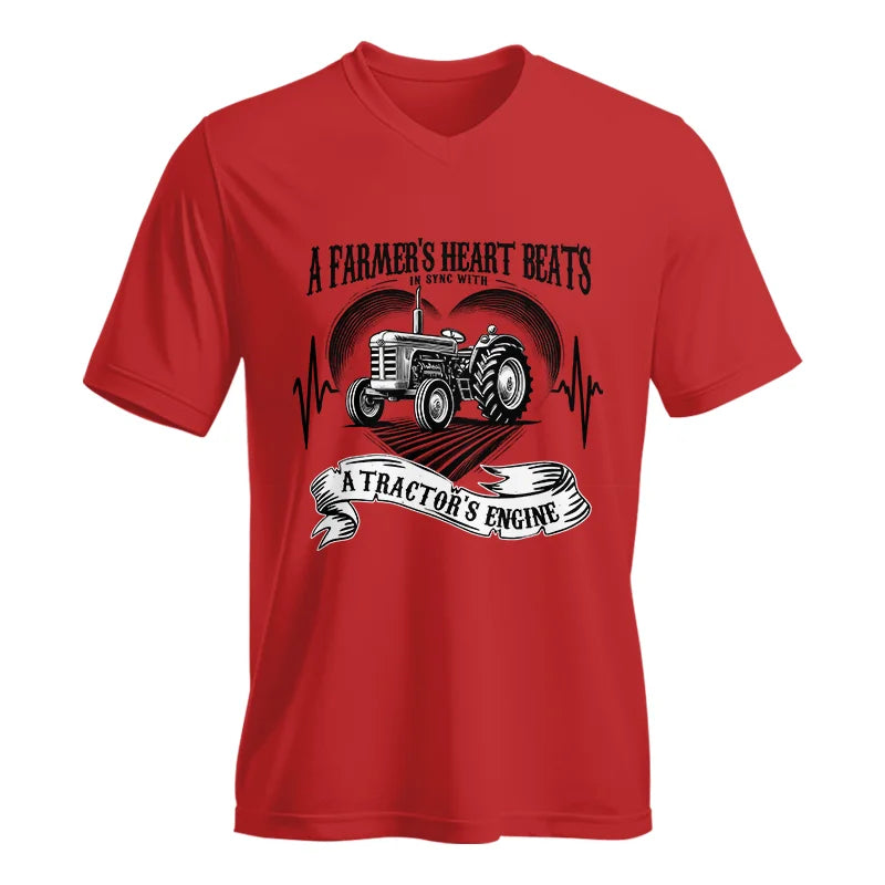 A Farmer’s Heart Beats A Tractor’s Engine - Unisex Jersey Short Sleeve V-Neck Tee