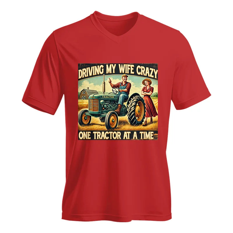 Driving My Wife Crazy One Tractor At A Time - Unisex Jersey Short Sleeve V-Neck Tee