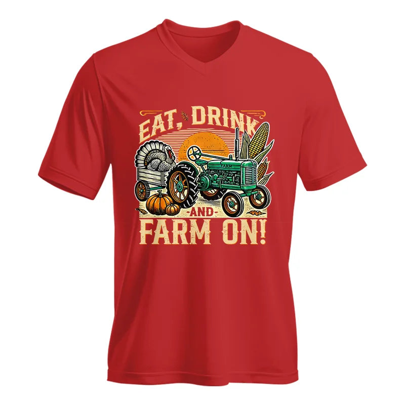 Image of Eat Drink and Farm On - Unisex Jersey Short Sleeve V-Neck Tee