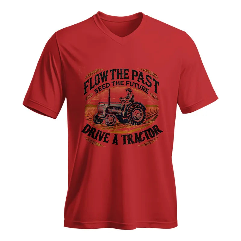 Flow The Past_Seed The Future_Drive A Tractor 1 - Unisex Jersey Short Sleeve V-Neck Tee