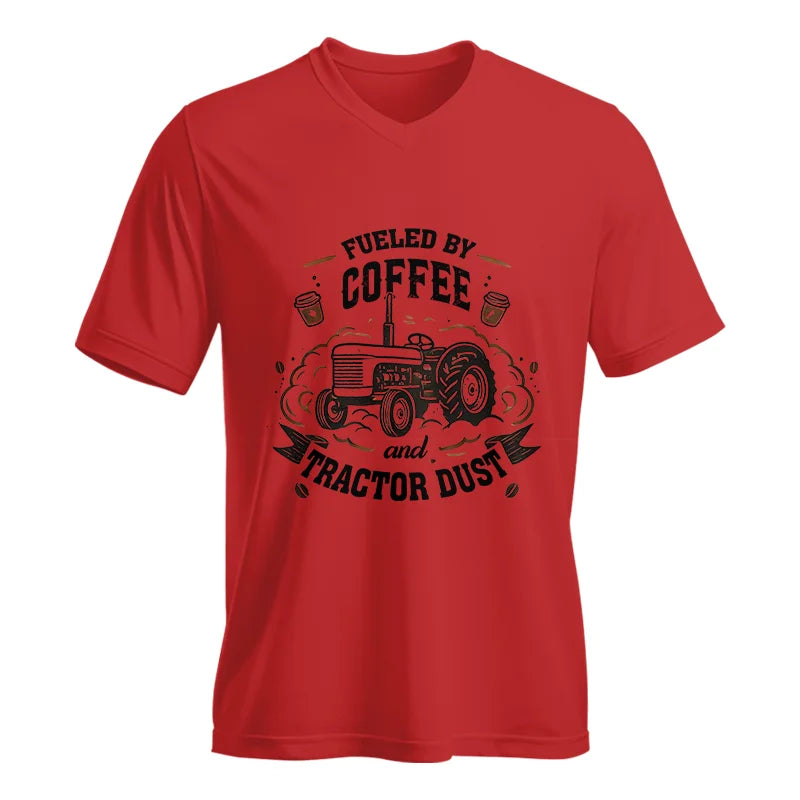 Image of Fueled By Coffee And Tractor Dust - Unisex Jersey Short Sleeve V-Neck Tee