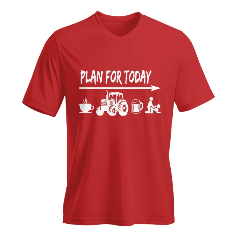 Funny Farmer Plan For Today Coffee Tractor Beer Bed - Unisex Jersey Short Sleeve V-Neck Tee