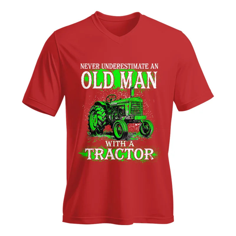 Funny Quote Never Underestimate Old Man Tractor - Unisex Jersey Short Sleeve V-Neck Tee