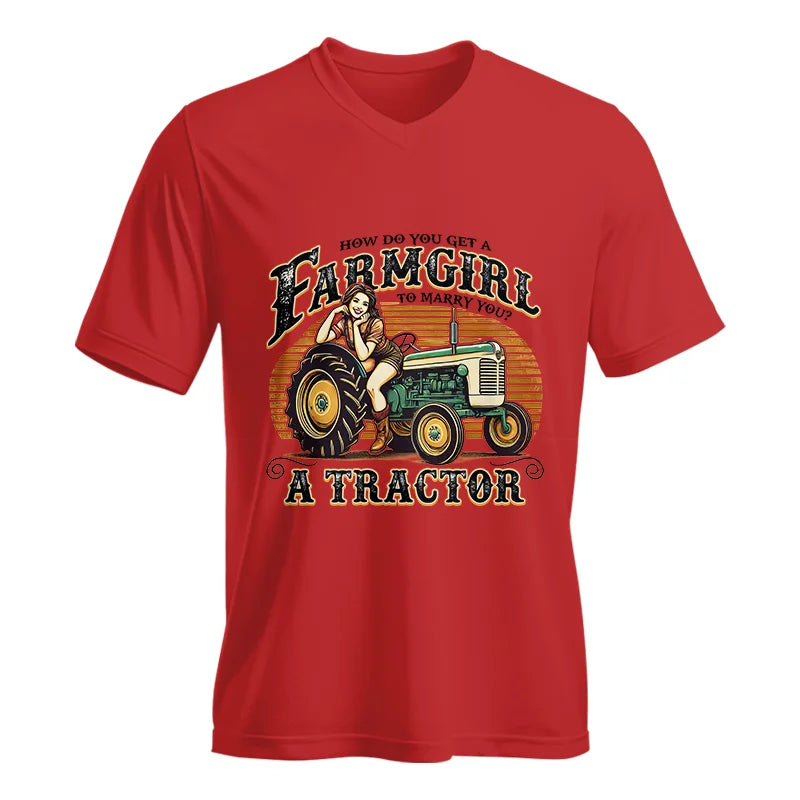 Get A Farmgirl To Marry You_A Tractor - Unisex Jersey Short Sleeve V-Neck Tee