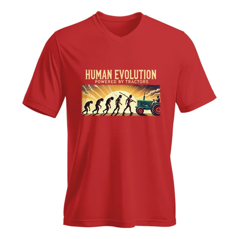 Image of Human Evolution Powered By Tractors - Unisex Jersey Short Sleeve V-Neck Tee