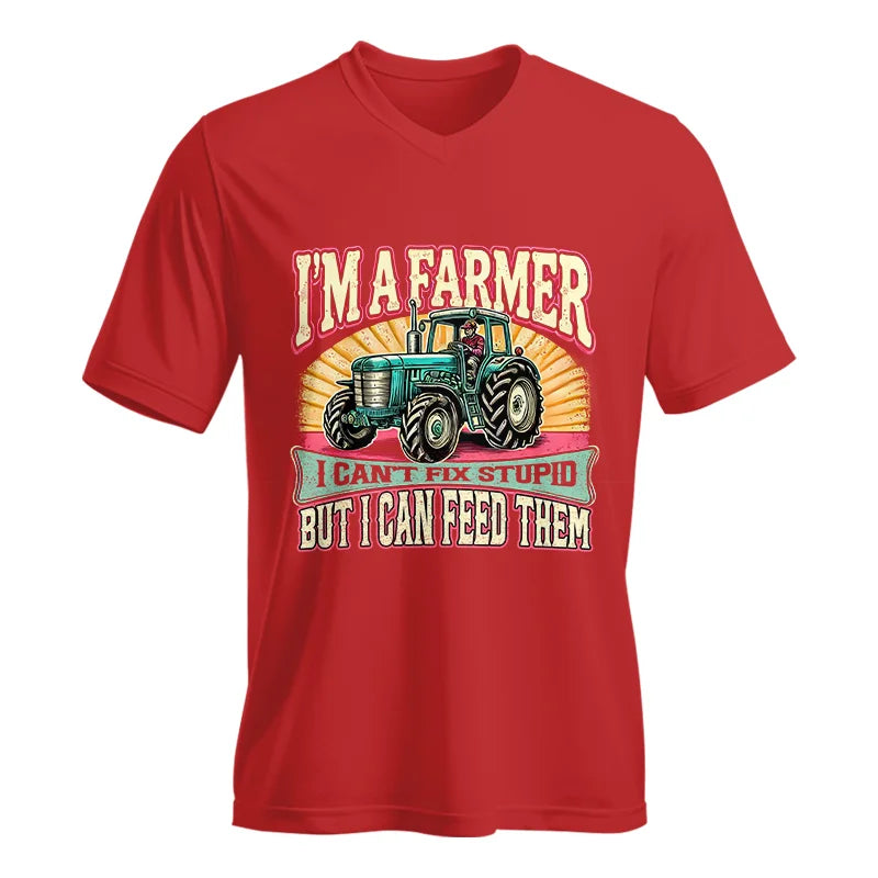 I'm A Farmer_Fix Stupid_Feed Them - Unisex Jersey Short Sleeve V-Neck Tee