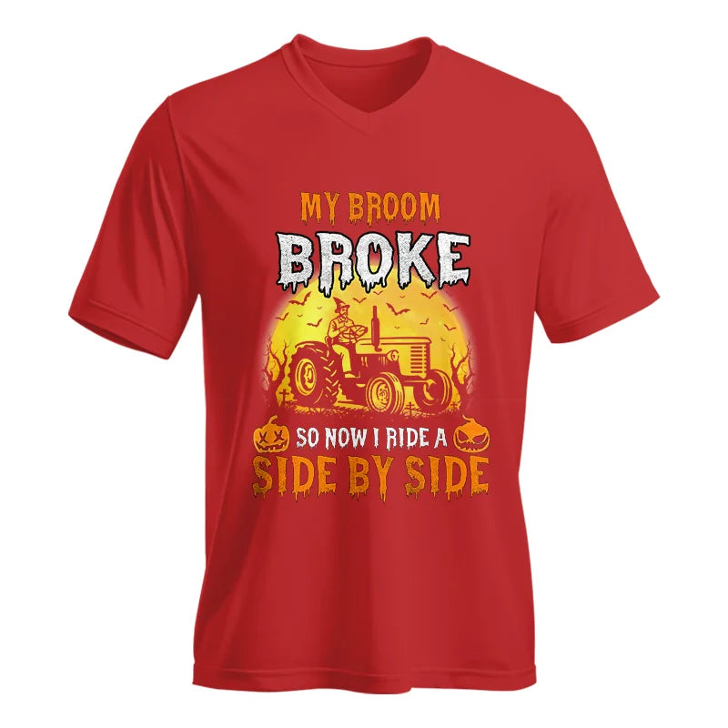 Image of My Broom Broke_I Have A Tractor Halloween - Unisex Jersey Short Sleeve V-Neck Tee