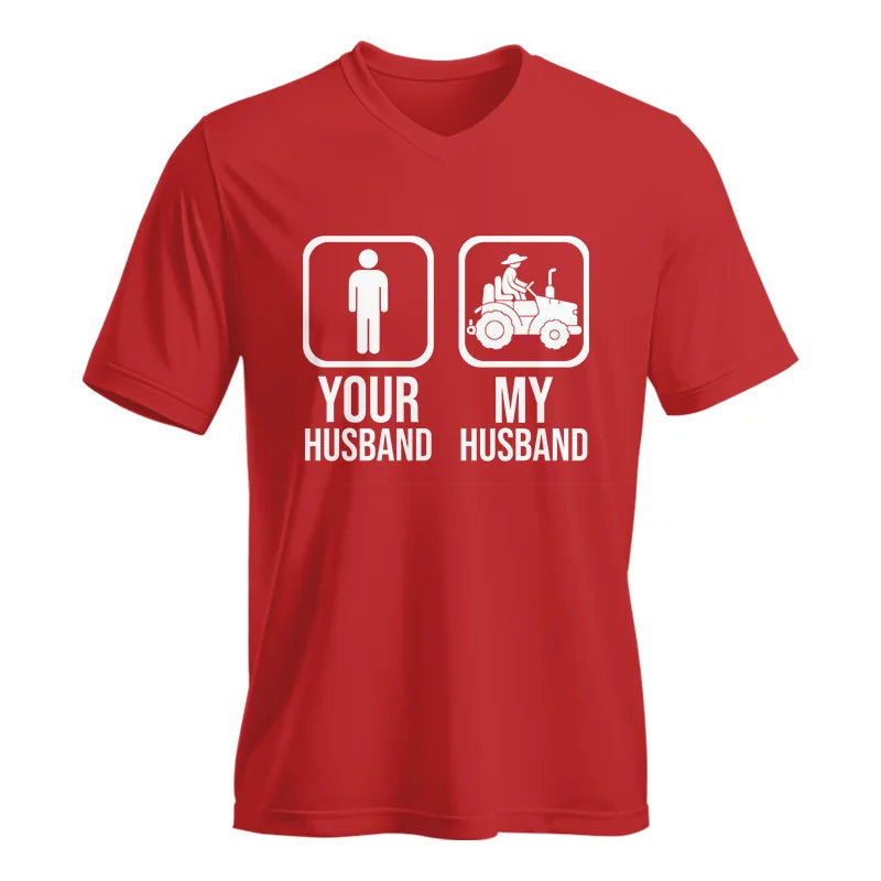 Image of My Husband Is Cooler Than Yours Funny Farm Tractor 1 - Unisex Jersey Short Sleeve V-Neck Tee