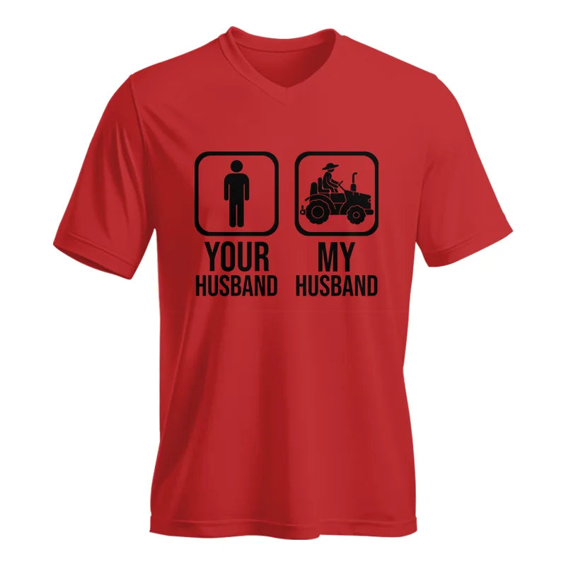 Image of My Husband Is Cooler Than Yours Funny Farm Tractor 2 - Unisex Jersey Short Sleeve V-Neck Tee