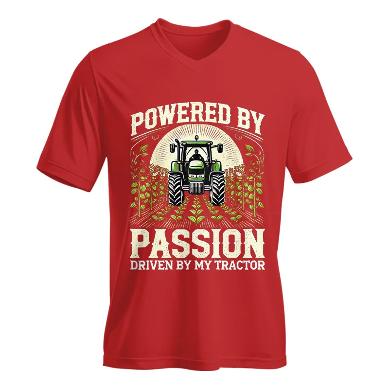 Image of Powered By Passion Driven By My Tractor 3 - Unisex Jersey Short Sleeve V-Neck Tee