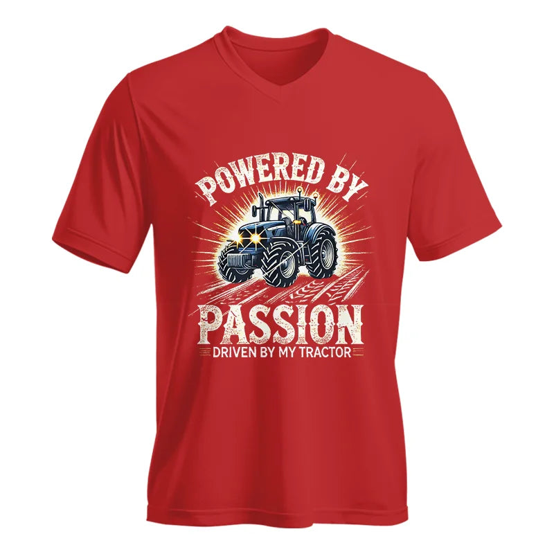 Powered By Passion Driven By My Tractor - Unisex Jersey Short Sleeve V-Neck Tee