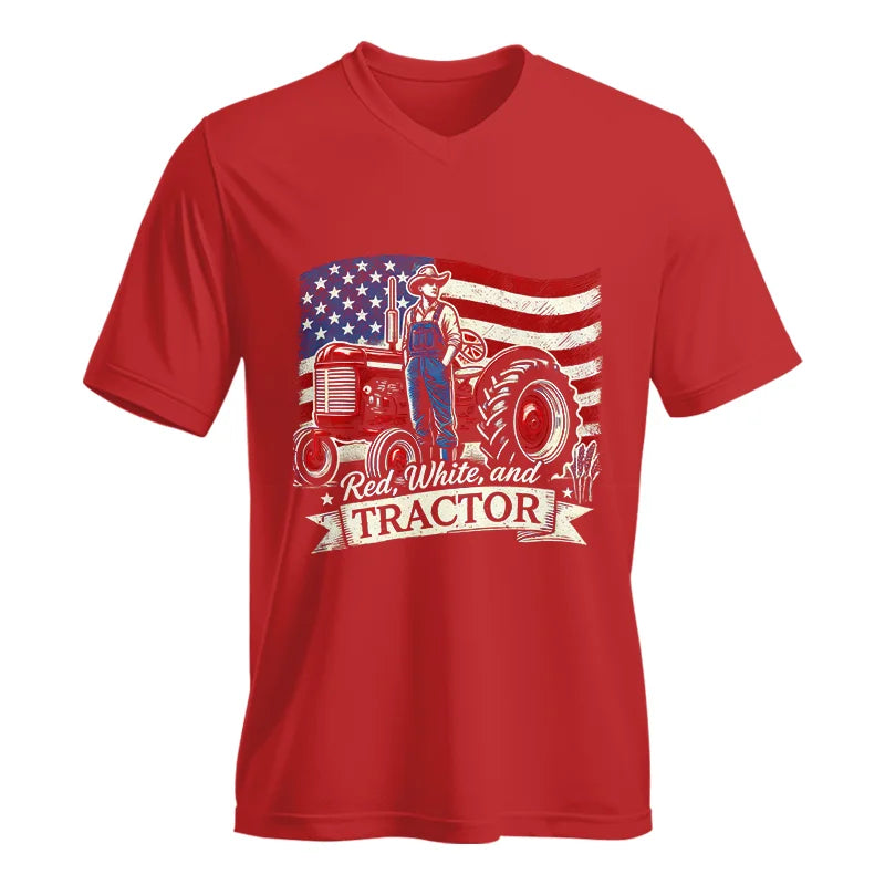 Red White And Tractor - Unisex Jersey Short Sleeve V-Neck Tee