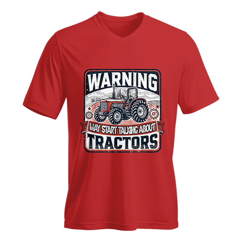 Image of Warning May Start Talking About Tractors - Unisex Jersey Short Sleeve V-Neck Tee