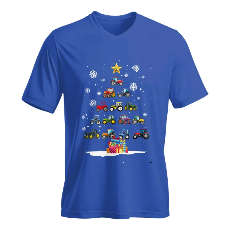 Christmas Tractor Tree - Unisex Jersey Short Sleeve V-Neck Tee