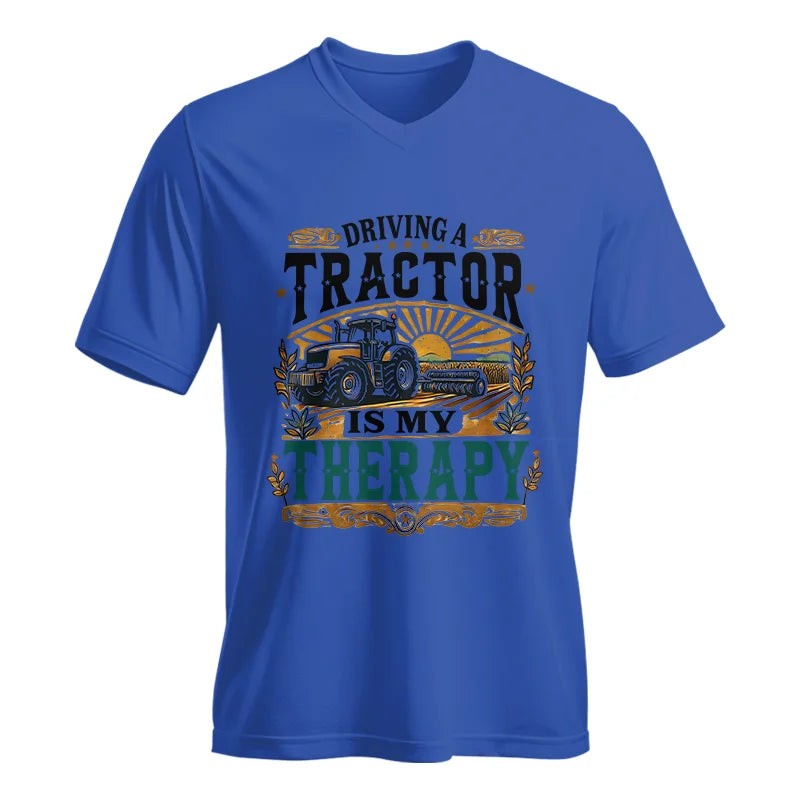 Driving A Tractor Is My Therapy - Unisex Jersey Short Sleeve V-Neck Tee