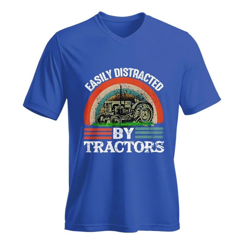 Easily Distracted By Tractors - Unisex Jersey Short Sleeve V-Neck Tee